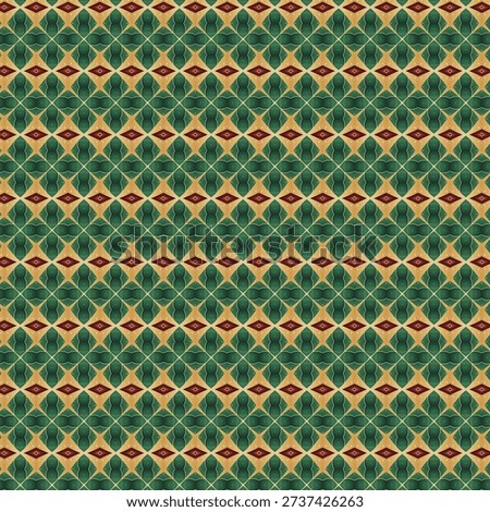 A luxurious emerald green background with a repeating geometric pattern of red diamonds and golden lines, creating an opulent and regal feel.