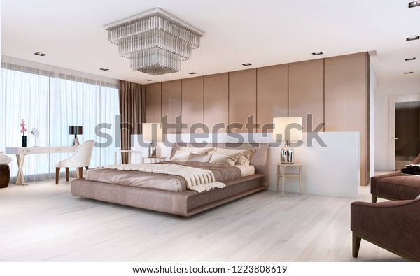 Luxurious Modern Master Bedroom Light Colors Stock