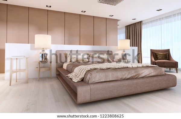 Luxurious Modern Master Bedroom Light Colors Stock Image