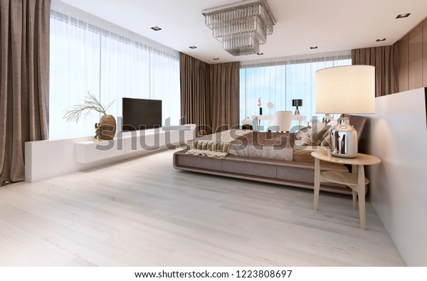 Luxurious Modern Master Bedroom Light Colors Stock