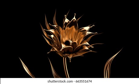 Luxurious, Mysterious, Vintage, Abstract Splash Of Liquid Gold On A Black Background. 3d Illustration, 3d Rendering.