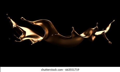 Luxurious, mysterious, vintage, abstract splash of liquid gold on a black background. 3d illustration, 3d rendering.