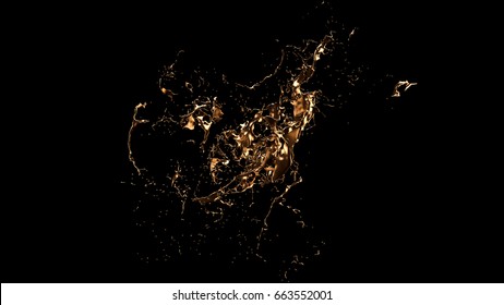 Luxurious, mysterious, vintage, abstract splash of liquid gold on a black background. 3d illustration, 3d rendering.