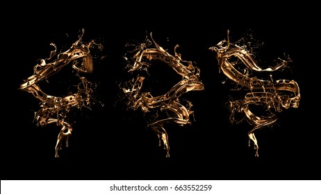 Luxurious, Mysterious, Vintage, Abstract Splash Of Liquid Gold On A Black Background. 3d Illustration, 3d Rendering.