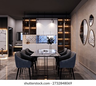 Luxurious Open-Concept Interior with Modern Dining and Living Areas