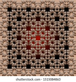 Luxurious pattern made of various impressed and convex figures on red black background