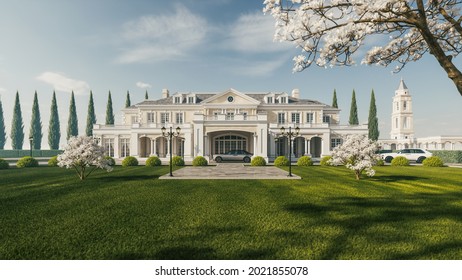 Luxurious Residence Green Lawn Beautiful Expensive Stock Illustration ...