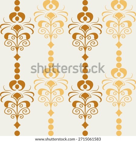 Luxurious seamless pattern with vertical columns of stylized gold floral motifs on white background Design reflects elegant decorative Art Nouveau aesthetic