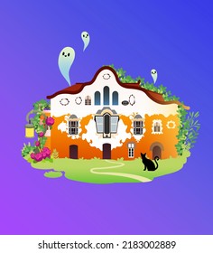 A Luxurious Villa. Big House On The Grass. A Haunted House Full Of Vines. Concept Art. Book Illustration Clipart. Video Game Scene Object. Serious Digital Painting. CG Artwork.
