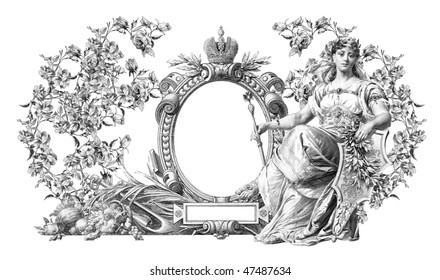 Luxuriously  illustrated old victorian frame with woman.