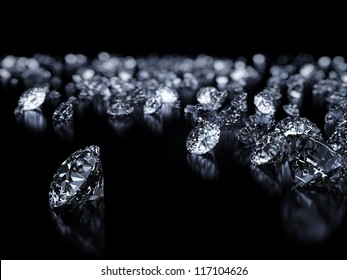 Luxury 3D Diamonds Render On Black Backgorund With DOF