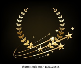Luxury 3d Logo With A Golden Wreath. Privilege, Premium Membership Card Design Idea With Gold Stars. Realistic Private Club Logo On A Glamorous Background.