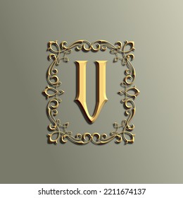 Luxury 3d Vintage Letter V Logo With Ornament