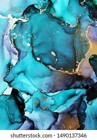 Luxury Abstract Fluid Art Painting Background Alcohol Ink Technique Black Blue And Gold