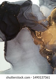 Luxury Abstract Fluid Art Painting Background Alcohol Ink Technique Black And Gold