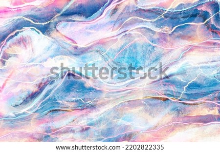 Luxury abstract fluid art painting in alcohol ink and watercolor technique, mixture of pink, blue and gold paints.Great wallpaper with pink opal in the cut for bedroom, kids room and other space. Stock photo © 