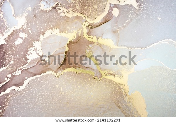 Luxury\
abstract fluid art painting in alcohol ink technique, mixture of\
pastel brown and gold paints. Imitation of marble stone cut,\
glowing golden veins. Tender and dreamy\
design.