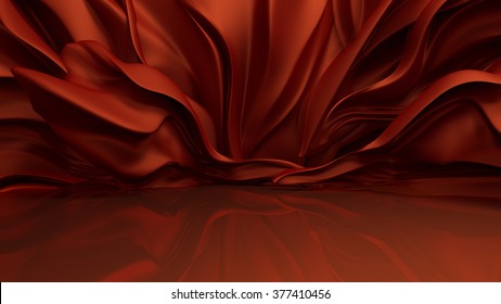 Luxury abstract red background with growing tissue in the studio and reflection
