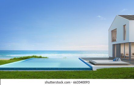 Luxury Beach House With Sea View Swimming Pool In Modern Design, Vacation Home For Big Family - 3d Rendering Of Residential Building