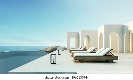 Luxury Beach And Pool Villa Santorini Style - 3d Rendering