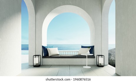 Luxury beach and Pool villa Santorini island style -3D rendering