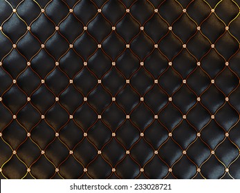 Luxury black leather pattern with gemstones and golden wire. Useful as background - Shutterstock ID 233028721