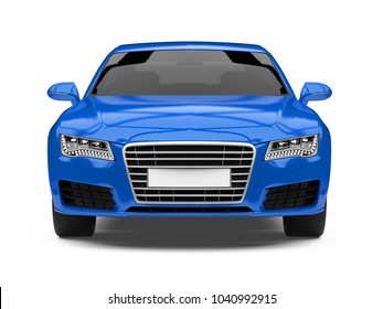 Luxury Blue Sedan Car Isolated (front view). 3D rendering
