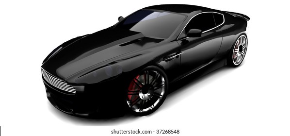 Luxury British Sports Car In Black Isolated On White