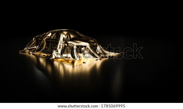 Luxury Car Prize, Covered\
With Golden Silk Cloth, Isolated On The Black Background - 3D\
Illustration