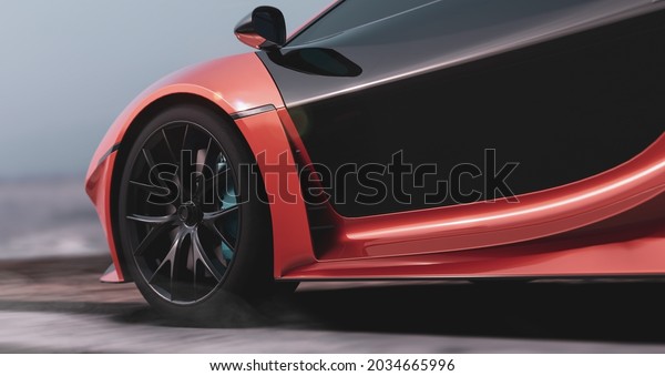 Luxury car side view details (non\
existent car design, full generic) - 3d render, 3d\
illustration