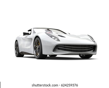 Luxury Clean White Sports Car - Low Angle View - 3D Illustration