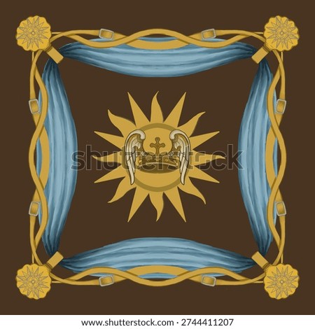 Luxury Crown and Wings Pattern with Straps, Elegant Heraldic Scarf Print Design