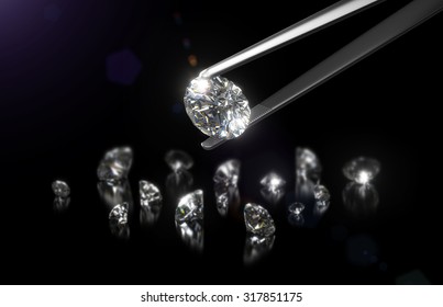 Luxury diamond in tweezers closeup with dark background