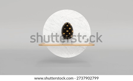 Luxury Easter egg with gold glowing filigree on marble pedestal, elegant black and golden decorative egg for premium branding - 3D rendering