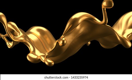 Luxury Elegant Splash Liquid Gold. 3d Illustration, 3d Rendering.