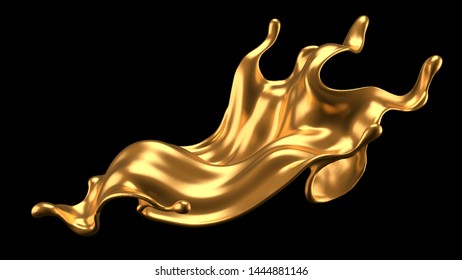 Luxury Elegant Splash Liquid Gold. 3d Illustration, 3d Rendering.