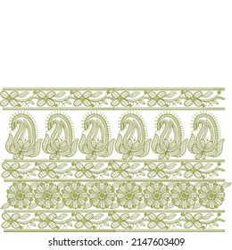 Luxury Embroidery Border Asian Indian Traditional , Flowers, Paisley With Line Work, Repeat Pattern Artwork Illustration