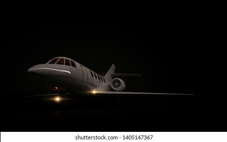 Luxury Generic Design Private Jet Plane Parking On Black Background. 3d Render