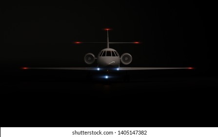 Luxury Generic Design Private Jet Plane Parking On Black Background. 3d Render