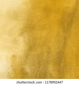 Luxury Gold Watercolor Ombre Leaks And Splashes Texture On White Watercolor Paper Background. Natural Organic Shapes And Design.