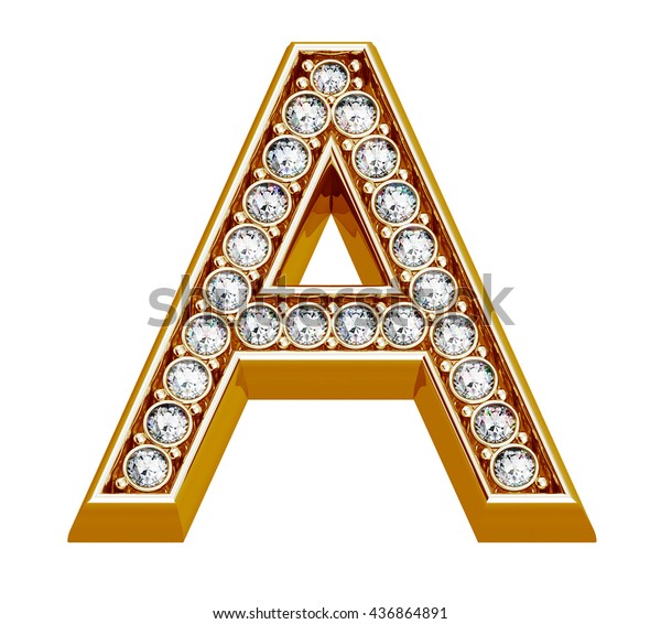 白い背景に高級な金色のアルファベットとダイヤモンド 3dイラスト 文字a のイラスト素材