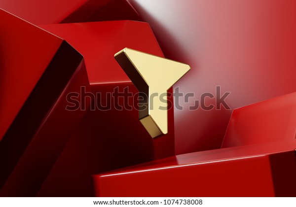 Luxury Golden Filter\
Icon With the Red Glossy Boxes. 3D Illustration of Fine Golden\
Filter, List, Order, Sequence, Sort, Sorting Icon Set on the Red\
Geometric\
Background.