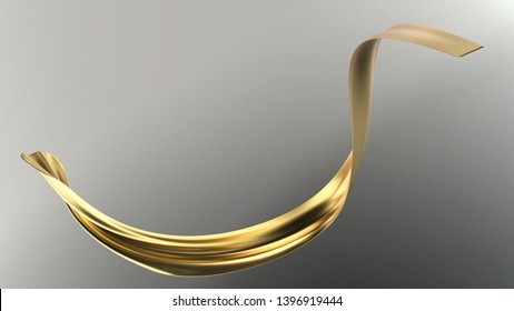 Luxury Golden Flying Ribbon, Decorations On Grey Background - High Resolution 3d Render