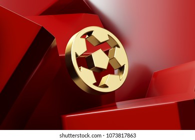 Luxury Golden Football Icon With the Red Glossy Boxes. 3D Illustration of Fine Golden Soccer, Football, Sport, Play, Sports Icon Set on the Red Geometric Background. - Powered by Shutterstock