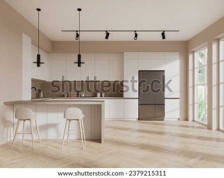 Similar – Image, Stock Photo Minimalist interior design of a modern bedroom corner