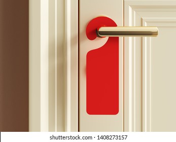 Luxury hotel door with red empty label "do not disturb". 3d illustration. - Powered by Shutterstock