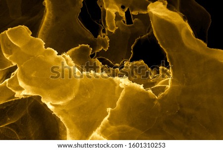 Luxury Ink Alcohol. Ink Paint Abstract. Golden Marble Stone Texture. Sophisticated Art Image. Golden Abstract Ink Art. Sophisticated Art Image. Cosmic Glitter Image.