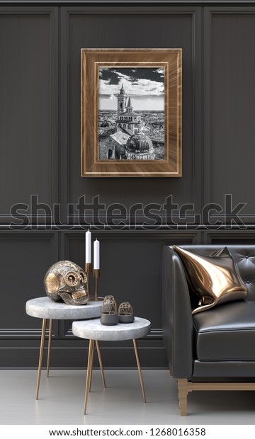 Luxury Interior Black Metallic Gold Living Stock Illustration ...