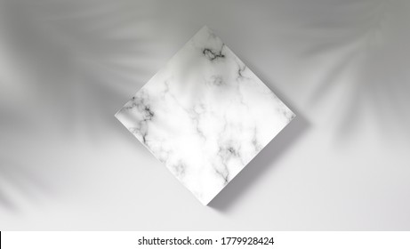 Luxury logo mockup on marble on shadow leaves background 3d render