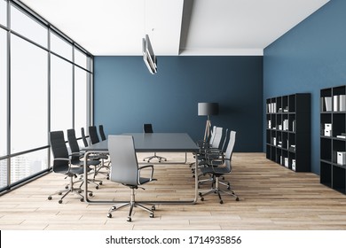 Luxury Meeting Room With Panoramic City View And  Daylight. Presentation And Corporate Concept. 3D Rendering